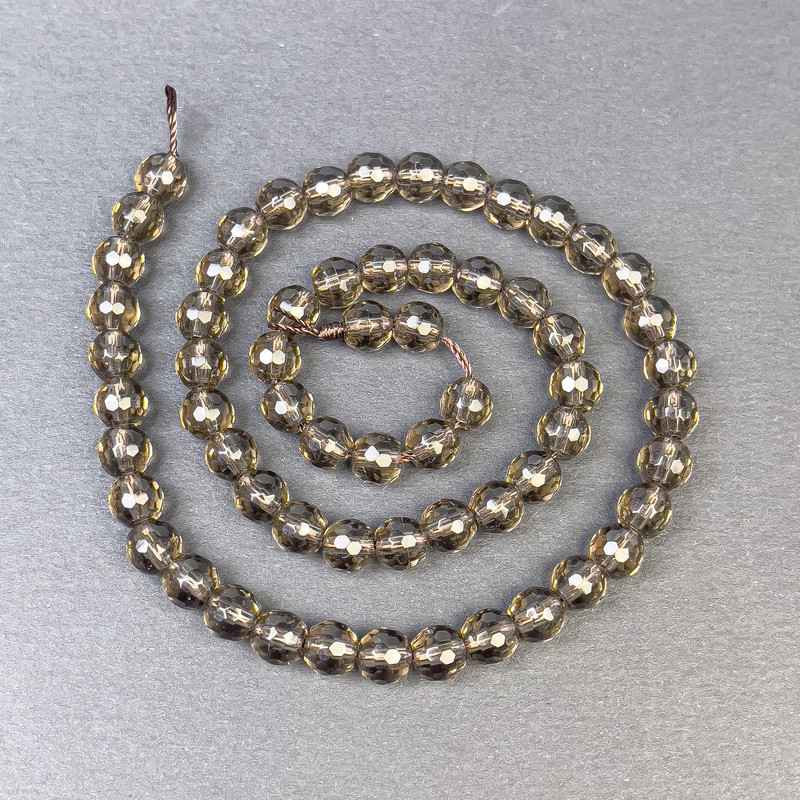 Mărgele de cuarț fumuriu, tăiate sferic, 6 mm, pe șnur, lungime 36 cm+