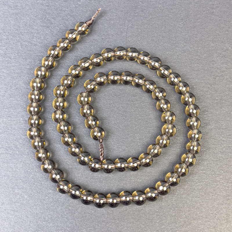 Mărgele de topaz fumuriu, bilă netedă, 6 mm, pe șnur, lungime 39 cm+