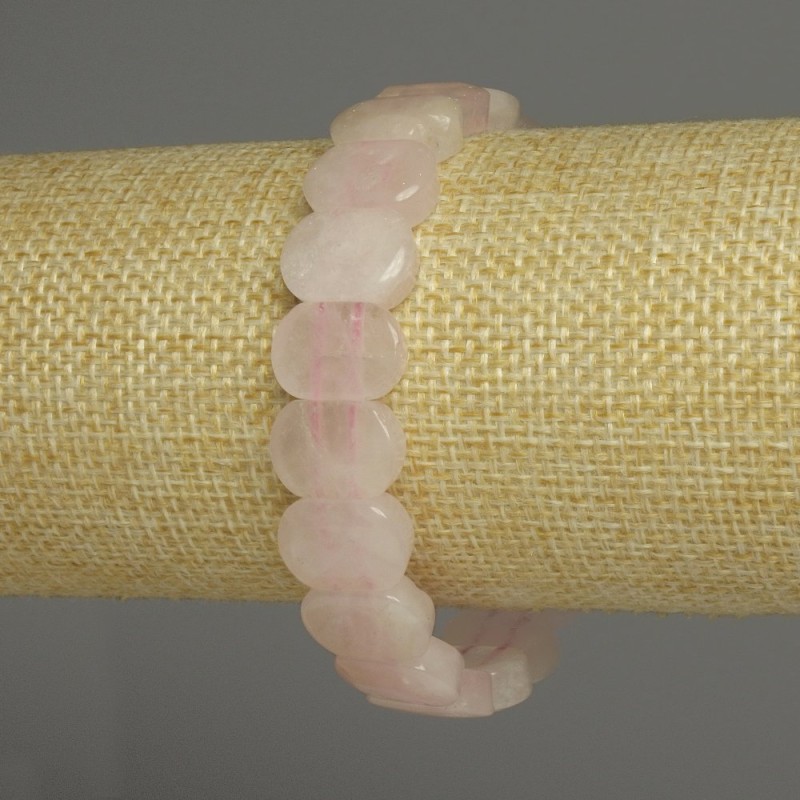 Reducere! Brățară cu cuarț roz, zale rotunjite, diametrul 14x10 mm, lungime 18 cm, pe elastic