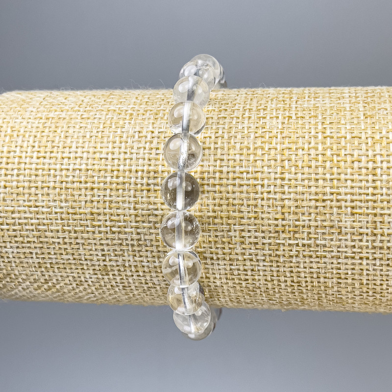Brățară din cristal de munte, mărgele netede de 8 mm, lungime 18 cm, elastică