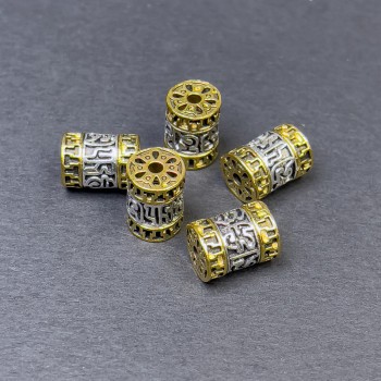 Inserție pentru mărgele, culoare metalică argintiu și auriu, diametrul 12×8,5 mm, gaură de aproximativ 2 mm, preț pentru 1 bucată