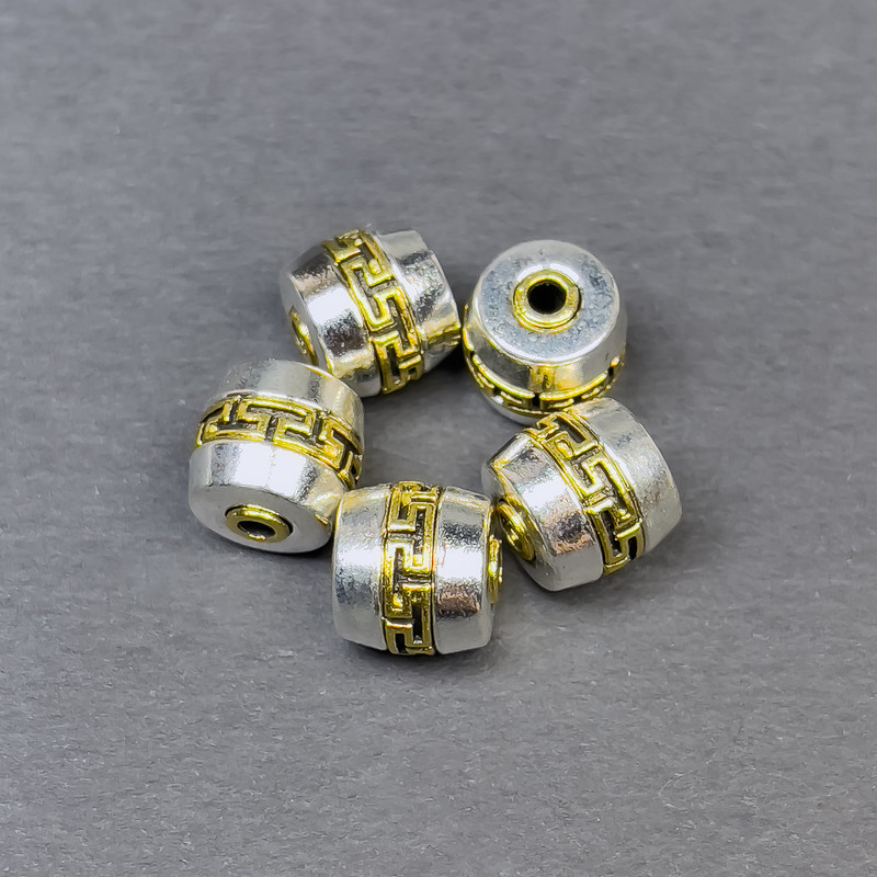 Inserție argintiu-auriu pentru mărgele, diametru 9,5×9,5 mm ± gaură de 2 mm ± preț pentru 1 bucată
