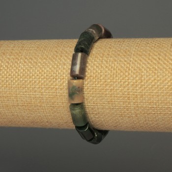 Brățară din agat mușchi cilindric, diametrul aproximativ 12x8 mm, lungime 18 cm, elastică