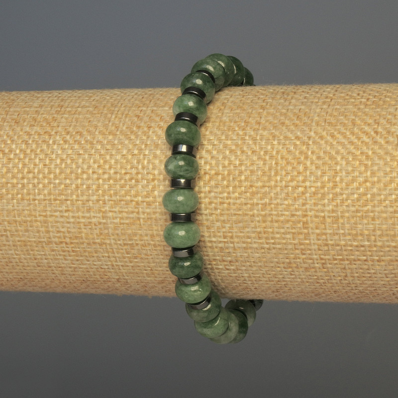Brățară din cuarț verde căpșună rondel, diametrul 8,5×5 mm, hematit 6×2 mm, lungime 18 cm, pe elastic