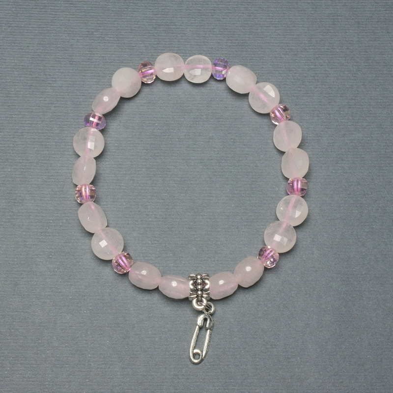 Brățară din cuarț roz, monede 8 mm, grosime 5 mm; rondel din cristal ceh 5×4 mm; lungime 18 cm; pe elastic