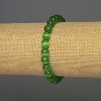 Браслет Котяче Око зелене гладка кулька, діаметр 8мм+-, довжина 18мм+- стрейч