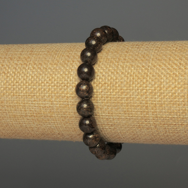 Brățară din bronzit cu mărgele netede, diametrul 8 mm, lungime aproximativă 18 cm, pe bază elastică