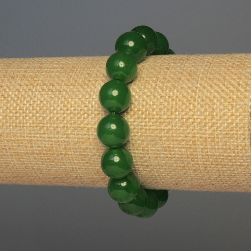 Brățară din crisoprază, bile netede, diametrul 12 mm, lungimea 18 cm, elastică