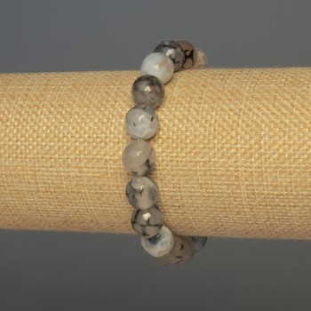 Brățară din agat Venele Dragonului, mărgele fațetate, diametrul de 10 mm, lungime de 18 cm, șnur elastic