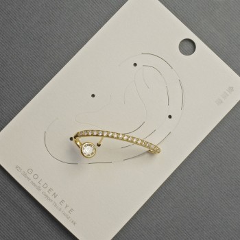 Cercei caf pentru lobul urechii, metal auriu, 12×32 mm ±, cu cristale albe