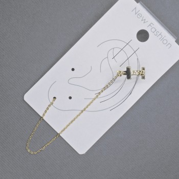 Cercei kaf pentru lobul urechii, metal auriu, 6x13 mm, lungime aproximativă 10,5 cm, cristale albe