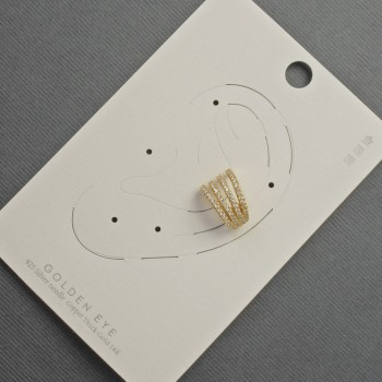 Cercei caf pentru ureche din metal auriu, 10×14 mm ±, cu cristale albe