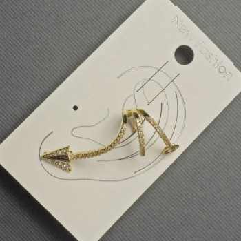 Cercei caf pe ureche din metal auriu, 15×35 mm ±, cu strasuri albe