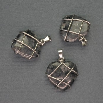 Pandantiv inimă din labradorit, în împletire argintie, diametrul 21×21 mm, lungime 27 mm