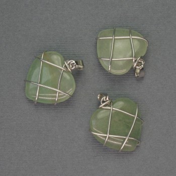 Pandantiv Inimă din nefrit în înfășurare argintie, diametrul 21×21 mm, lungime 27 mm+