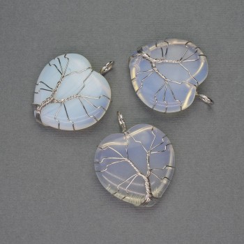 Pandantiv Inimă din piatră lunară în înfășurare argintie, diametrul 30x30 mm, lungimea 37 mm