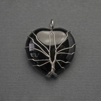 Pandantiv Inimă din agat în înfășurare argintie, diametru 30x30 mm, lungime 37 mm +-