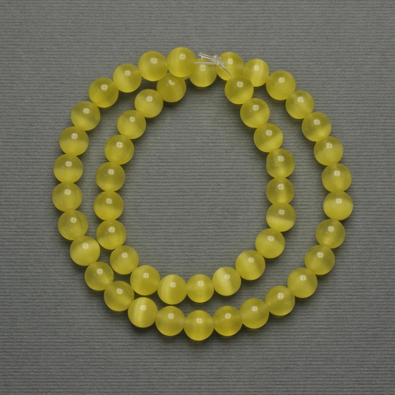Mărgele ochi de pisică galbene (individuale), bile netede, diametru 8 mm, pe fir, lungime 37 cm