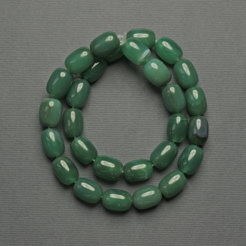 Mărgele din agat verde, formă barilă, diametrul 14×10 mm, pe șnur, lungime 39 cm+