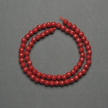 Mărgele pe șnur din coral (presat) – mărgele facetate, diametrul 6 mm + -, lungime 39 cm +