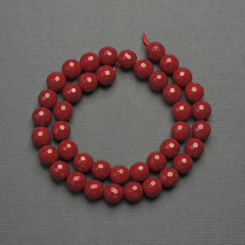 Mărgele de coral pe șnur, facetate, diametru 10 mm, lungime 39 cm