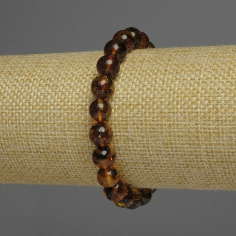 Brățară din chihlimbar, mărgele netede, diametrul 9 mm +/-, lungime 18 cm +/-, extensibilă