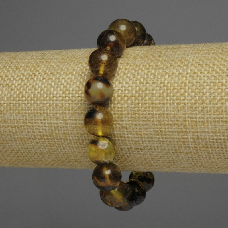 Brățară din chihlimbar cu mărgele netede, diametrul 12 mm, lungime 18 cm, pe elastic