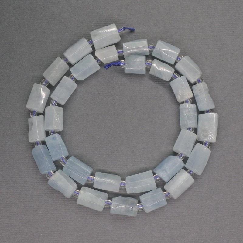 Mărgele din piatră naturală acvamarin, cilindru facetat, diametrul 7x11 mm ±, mărgele de 3 mm ±, lungime 39 cm ±