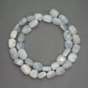 Намистини натуральне каміння Аквамарин галтівка, діаметр 10х12мм+-, довжина 40см+