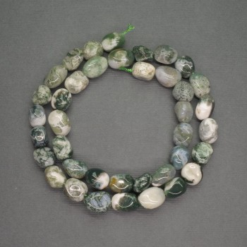 Mărgele din piatră naturală, agat mușchi, șlefuite, diametrul 10–12 mm, lungime 40 cm
