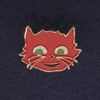 Broșă Pisică, culoare roșu-verde, metal auriu, 27×22 mm+