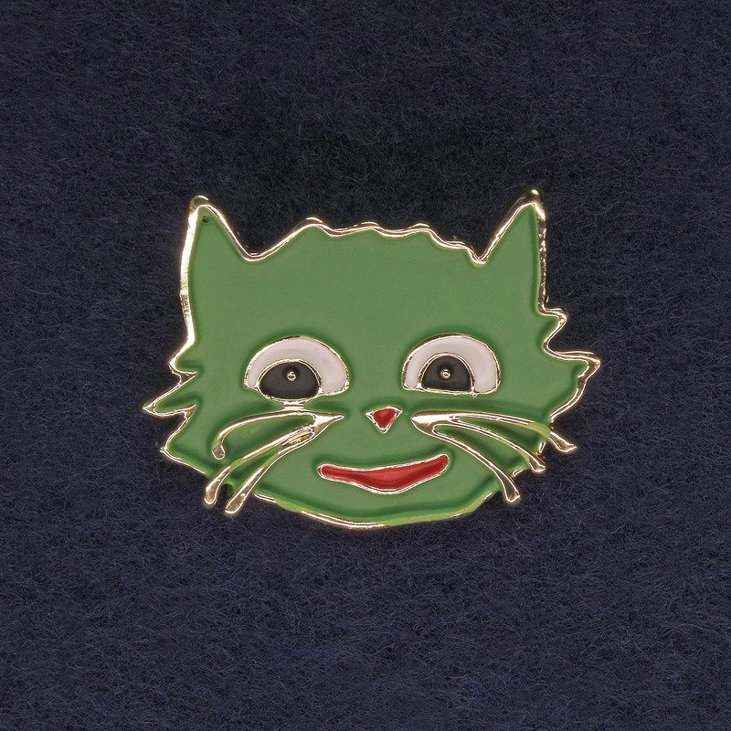 Broșă Pisică verde-auriu, metal auriu, 27×22 mm+