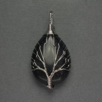 Pandantiv Picătură Aventurin Noapte Kiira 24x35x48mm - înfășurat în metal argintiu