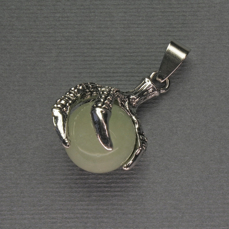 Pandantiv Jad Labă cu Bilă 18x37 mm ± metal argintiu