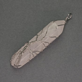 Pandantiv din cristal de munte hexagonal, cristal 12x50x57 mm, în înfășurare argintie