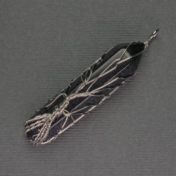 Pandantiv din aventurin „Noaptea Cairo”, hexagonal, cristal 12×50×57 mm, placat cu argint