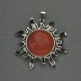 Pandantiv Soarele din jasper roșu, 42 mm +/-, lungime 48 mm +/-, metal argintiu