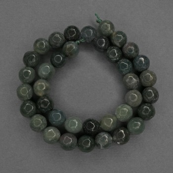 Mărgele din jasper verde, tăiate, cu diametrul de aproximativ 10 mm, pe șnur de 37 cm