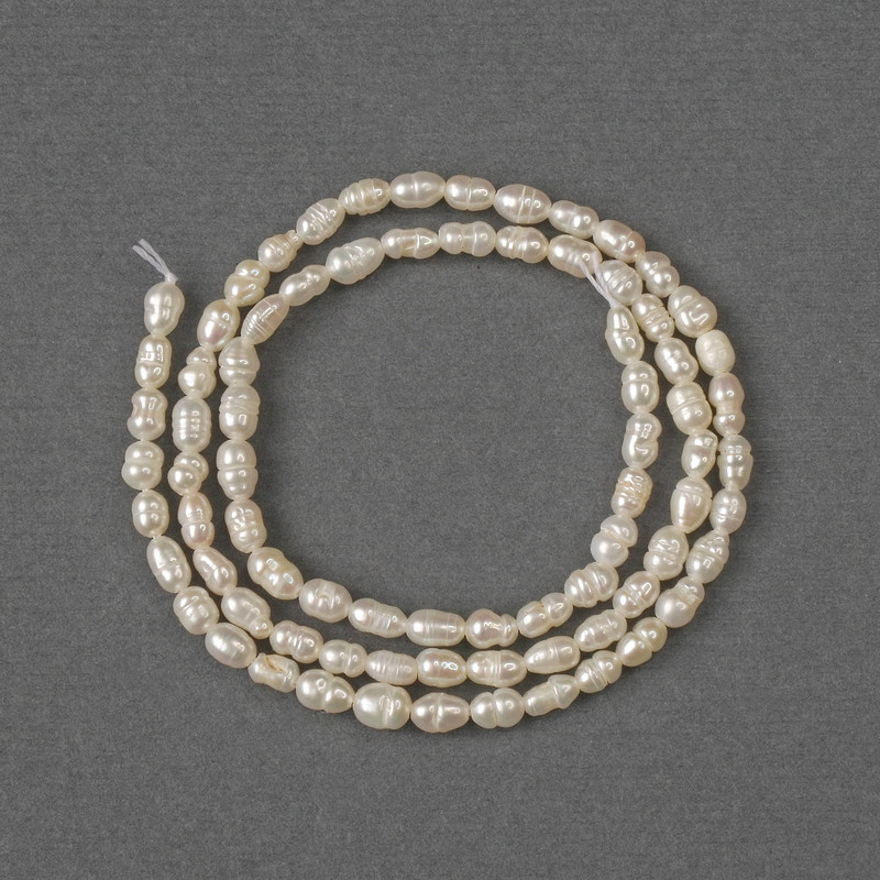 Mărgele din perle naturale de râu, 4x3 mm, lungime 34 cm, pe ață