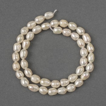 Mărgele din perle naturale de râu, ovale, 8×6 mm, lungime 35 cm ± pe șnur