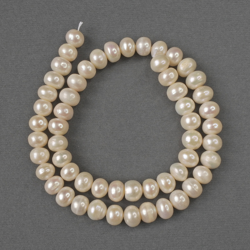 Mărgele din perle naturale de râu 8x6 mm, lungime 37 cm, pe fir