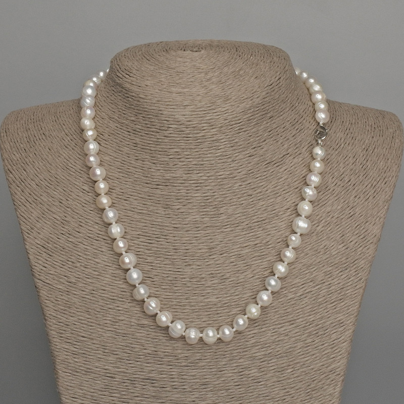 Colier din perle naturale de râu 7,5–8×6–7 mm, lungime 46 cm ±, cu închizător