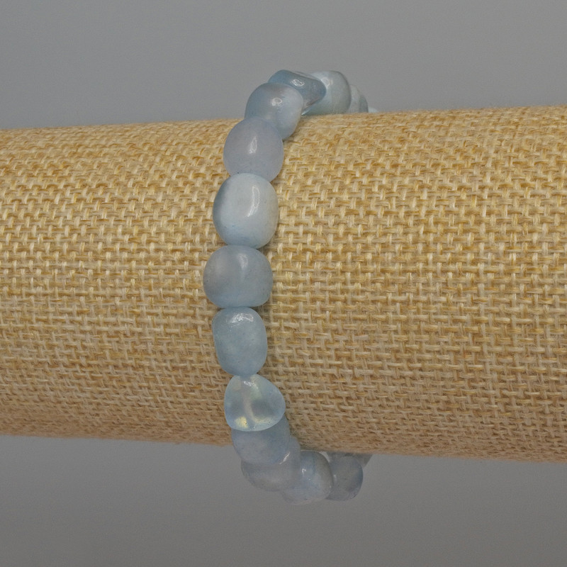 Brățară cu acvamarin fațetată, diametrul mărgelelor 9×7 mm, lungime 18 cm, pe elastic