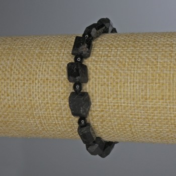 Brățară din turmalin Sherl, piatră brută cu tăietură cabochon, diametrul 12x8 mm ±, mărgele de 4 mm ±, lungime 18 cm ±, pe bază elastică