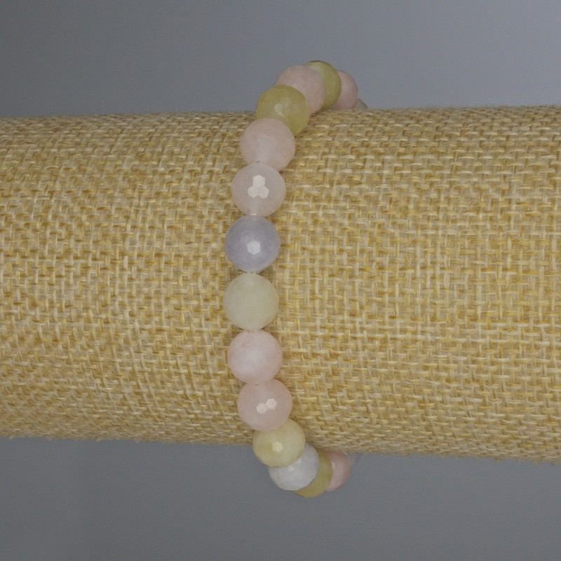 Brățară din morganit, mărgele tăiate, diametrul 8 mm, lungime 18 cm, pe elastic