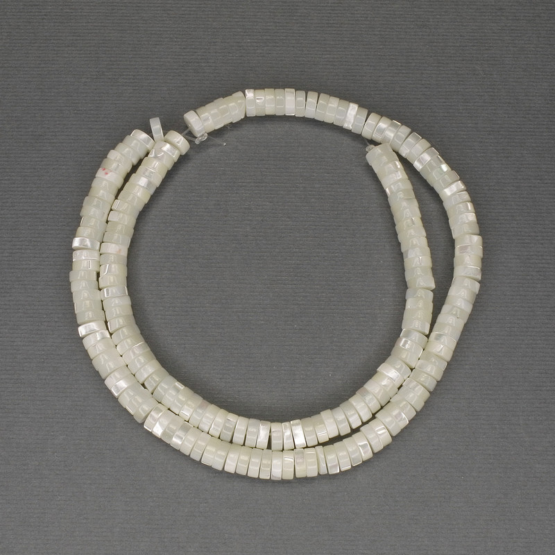Mărgele sidef rondel, diametrul 6×2 mm, lungime 40 cm, pe fir