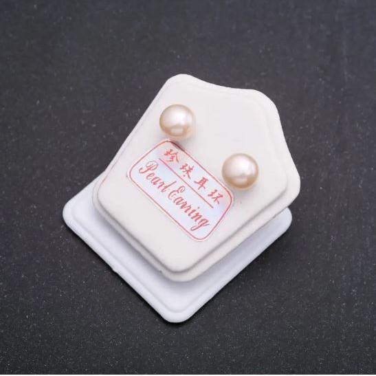 Cercei cu perle de râu, culoare piersică, închidere din argint, diametru 7–8 mm