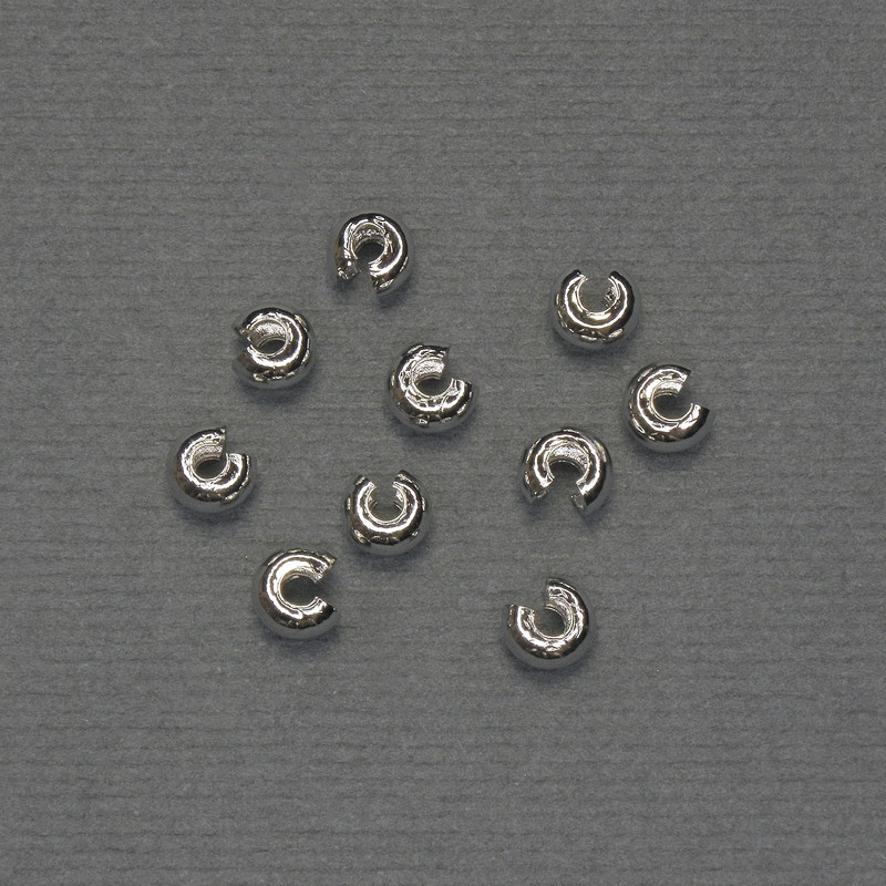 Mărgele crimp pentru crimpe, diametru 4,5 mm, finisaj metal argintiu, 10 perechi