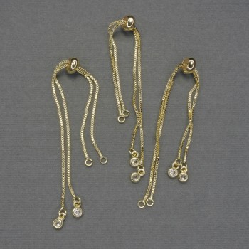 Bază pentru brățară cu slider, lungime 22 cm ±, cristale albe, metal auriu