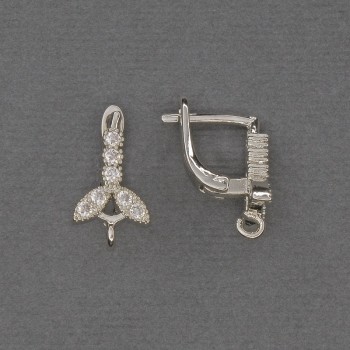 Știfturi pentru cercei cu strasuri albe, metal argintiu 16x3x9 mm - pereche